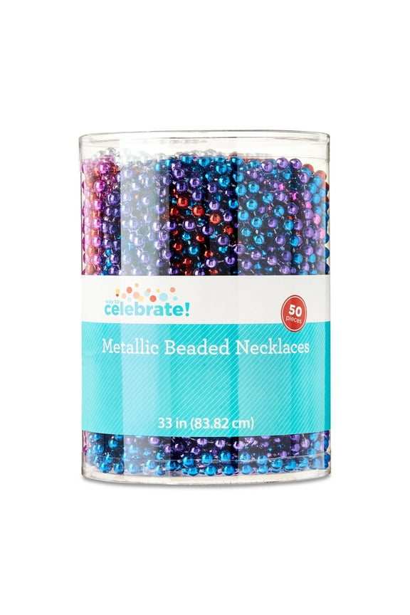 Multicolor Plastic Bead Necklaces, Party Favors, 33", 50 Count, by Way to Celebrate