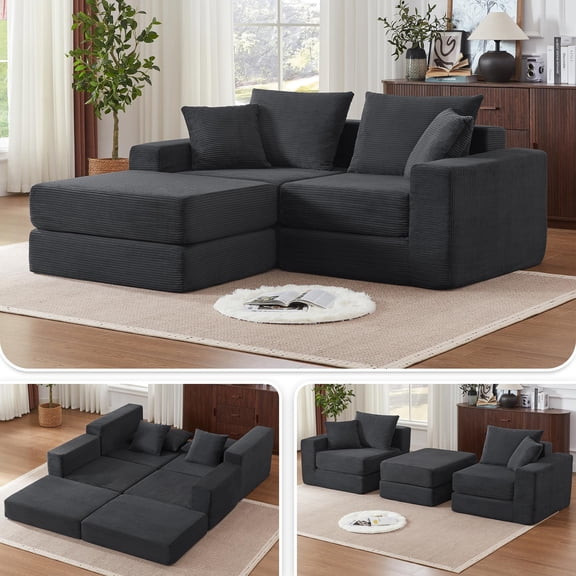 Tmsan 73.6" Modular Sectional Sofa,boneless loveseat couch with 4 Pillows,Classic L-Shape Design Convertable, for Living Room and Office,Grey