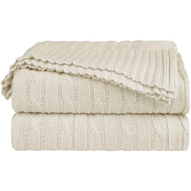 Unique Bargains Cotton Blanket Decorative Cable Knitted Throw Soft Knit Blanket