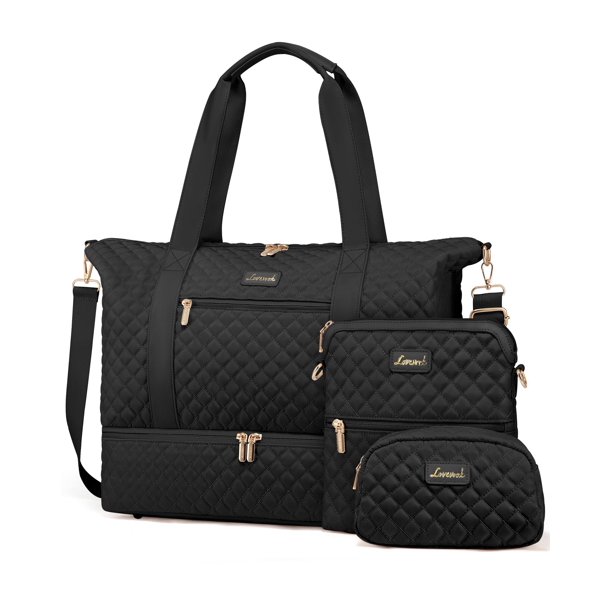 Set de 3 bolsas de fin de semana LOVEVOOK para mujer, acolchadas, color negro