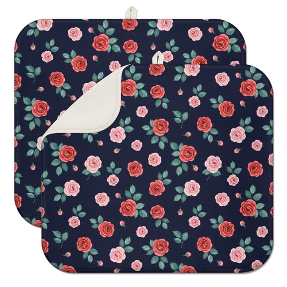 Pioneer Flower Floral Print Pattern Kitchen Dish Drying Mat 1 Pack, Ultra Absorbent Microfiber Drainer Mat, 16"x18"