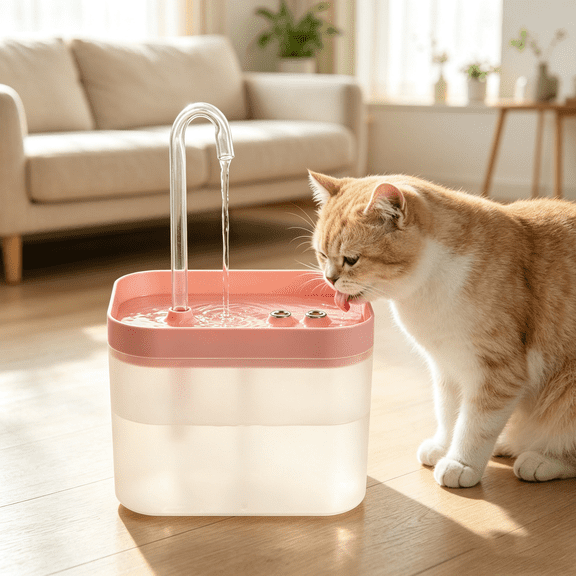 LANHUE Cat Water Fountain, 50oz/1.5L Ultra Silent Pet Water Dispenser , Automatic Drinking Bowl for Cats and Small Dogs, Transparent Multiple Pets Fountain， Pink