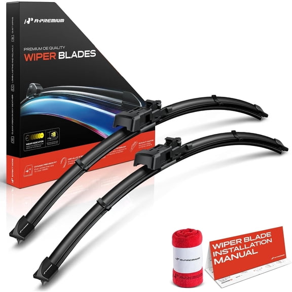 A-Premium Pack of 2 Windshield Wiper Blades with Wear Indicator & Towel - Compatible with Ford Escape 2020-2024, Mach-E Series Mustang 2021-2024 - 24" and 20", TL2 Connector, Left and Right