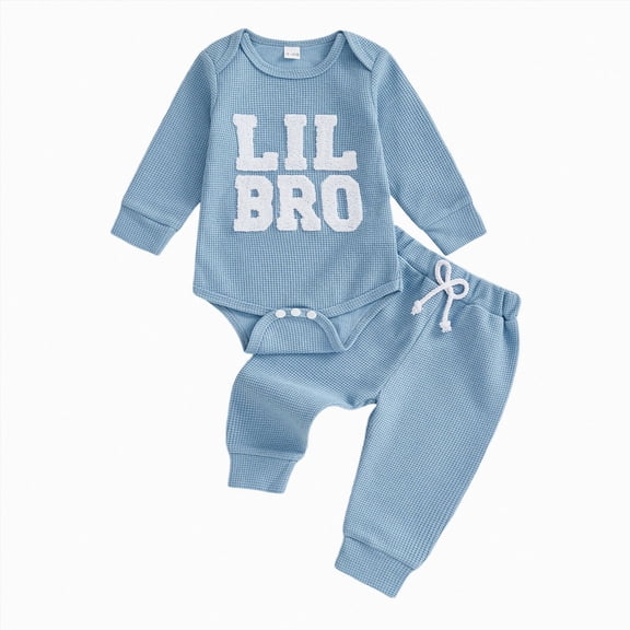 mgoYE Baby Boy Clothes Little Brother Ribbed Long Sleeve Romper Pants Set 0 3 6 9 12 18 Months 2Pcs Cute Infant Fall Winter Clothes