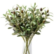 TETOU 5pcs 15" Olive Branches Stems Artificial Greenery Olive Tree Leaves Fruits Home Decor