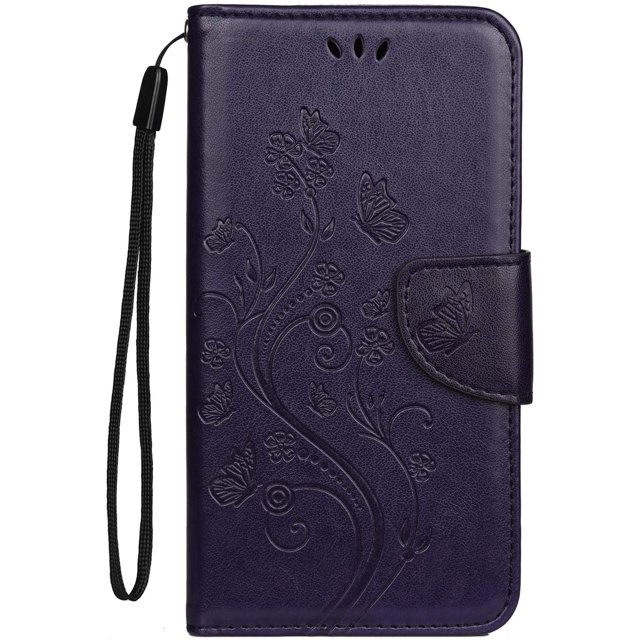 iPhone 13 Pro Max Wallet Case, 6.7 inches Durable Case, Flower Butterfly Pattern Premium PU Leather Magnetic Case with Credit Cards Slots Shockproof Protective Cover (iPhone 13 Pro Max, purple)