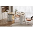 thumbnail image 2 of HORIZON Extendable Dining Table with 3 Removable Middle Leaves, Mobile Rolling Island Table with Power Outlet, Cabinet with Storage for dining room and living room (CREAMY WHITE + NATURAL), 2 of 37