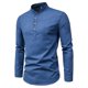 thumbnail image 2 of Camisas De Sport Para Hombre Camisa de color para hombre Camisa de lino con cuello de algodón Camisas de hombre sólidas informales y de manga larga (Navy, 4XL), 2 of 6
