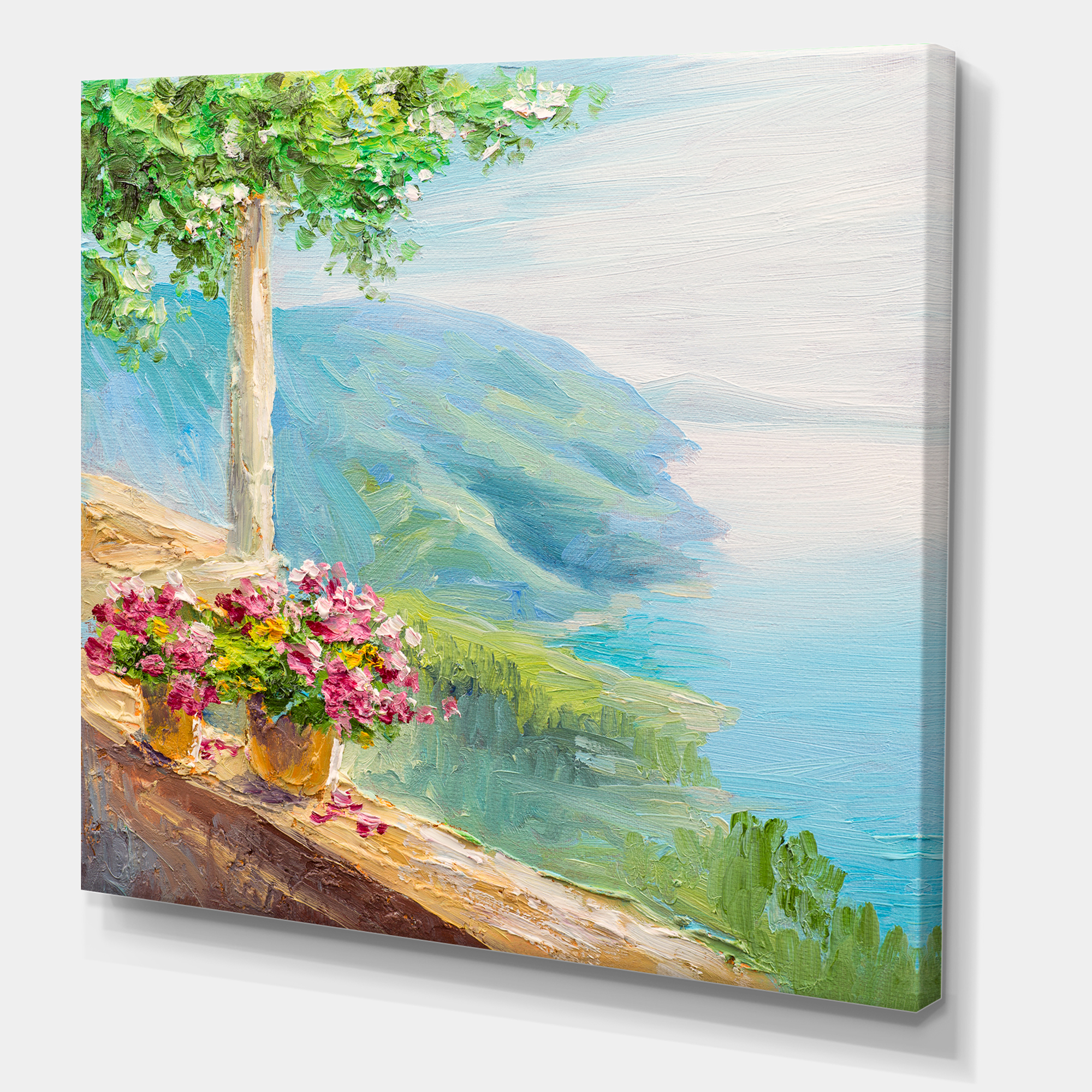 Designart ' House With Colorful Flowers Near The Sea V ' Nautical & Coastal Canvas Wall Art Print