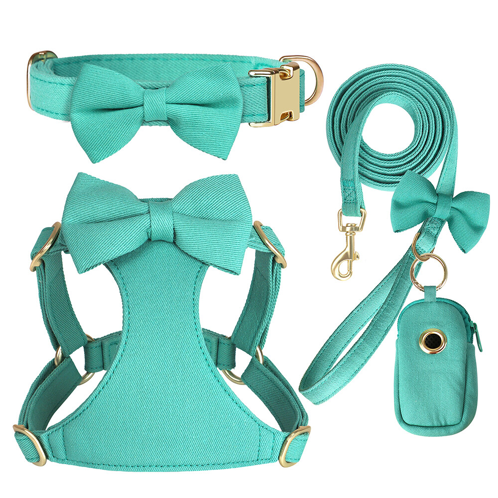 Didog Cute Small Dog Vest Harness & Collar & Leash & Poo Bag Holder set for Puppy Cats Pet Yorkie