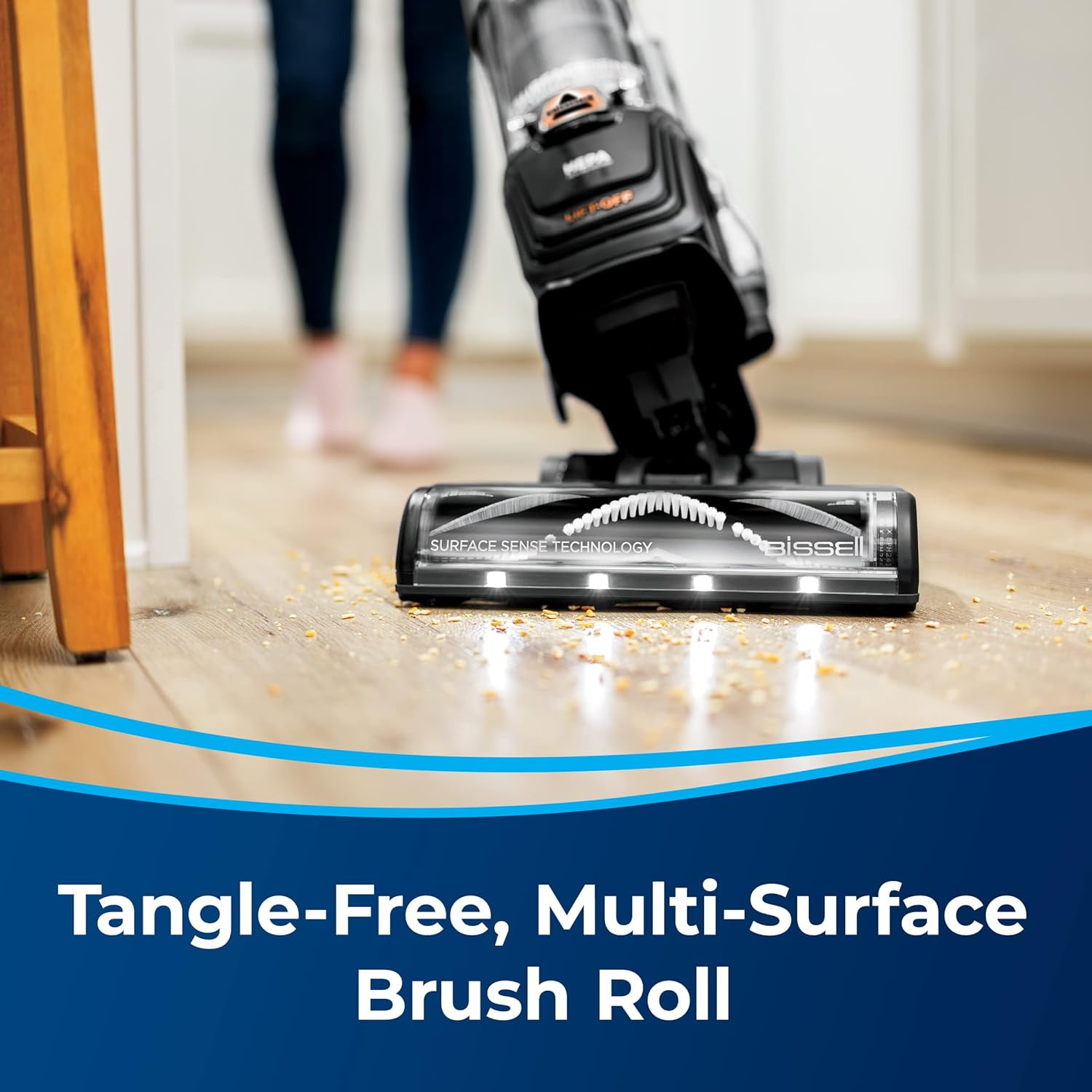BISSELL SurfaceSense Allergen Lift-Off Pet, Bagless, Upright Vacuum, Pet Friendly, Surface Detect Technology, LED Headlights, Tangle-Free Brush Roll, 3415, Black & Copper