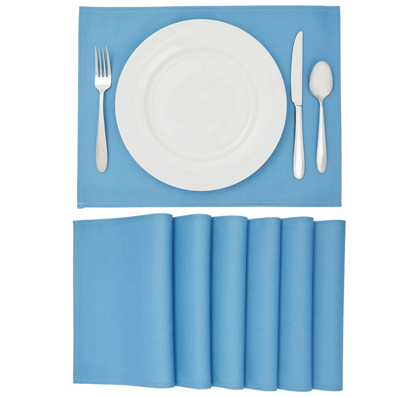 Set of 6 Light Blue Burlap Woven Placemats for Dining Table Decor and