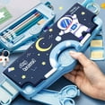 thumbnail image 1 of Press Type Multi-grid Partition Design School Timetable Scissors Eraser Tape Dock Pencil Case Cartoon Astronaut Pattern Student Double Layer Stationery Holder School Supplier, 1 of 7