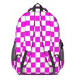 thumbnail image 3 of Pink and White Checkered Pattern Backpack for School, Cute School Bag with Adjustable Shoulder Straps and Padded Back, 16.9"x12.6"x5.9", 3 of 5