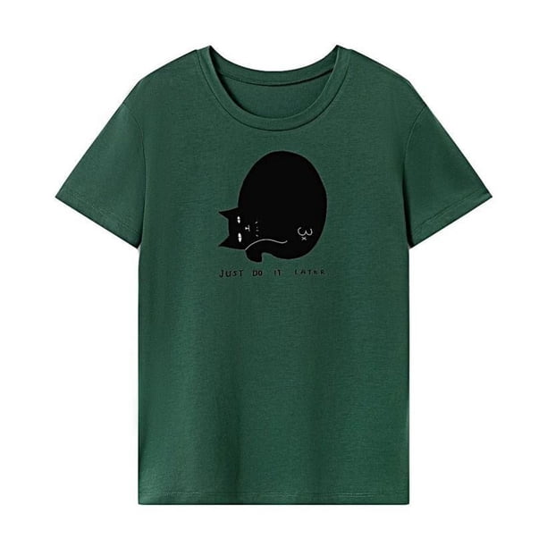 Camiseta para mujer de verano Tops moda cuello redondo camiseta para desplazamientos viajes vacaciones S