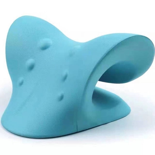 Cómodo estirador de cuello para aliviar el dolor de cuello, relajante de cuello y hombros, dispositivo de tracción cervical para aliviar el dolor y relajar los músculos (azul)