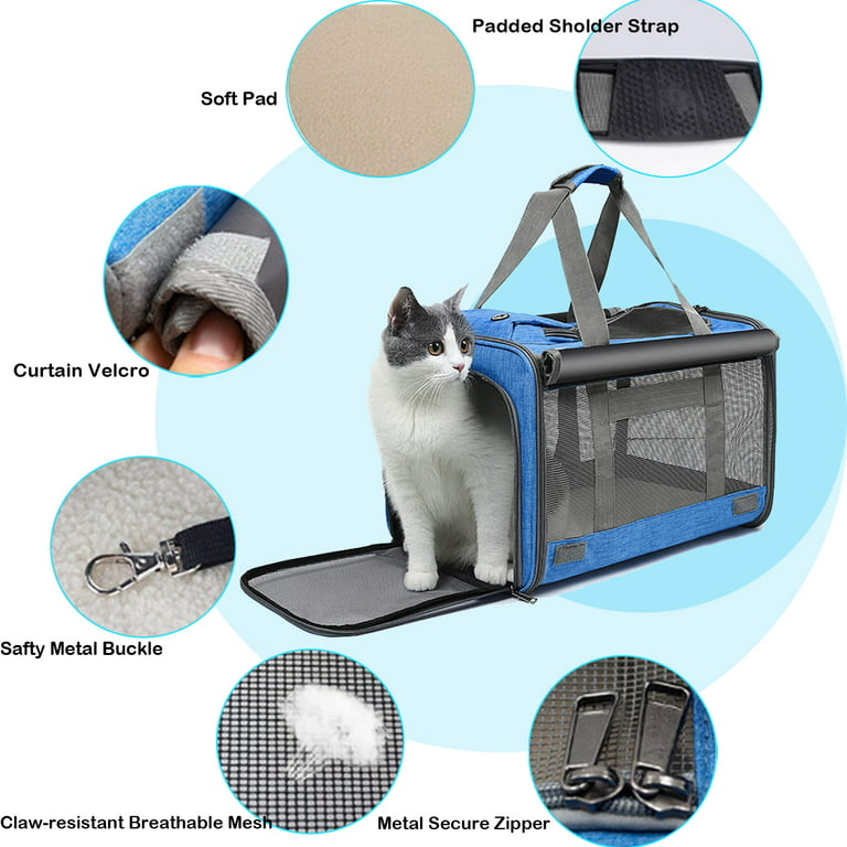 Top tasta Cat Carriers Soft-Sided Carrier for Small Cats Dogs Puppies Under  25 Lbs,TSA Airline Approved,Collapsible Cat Travel Carrier (Medium,Blue)
