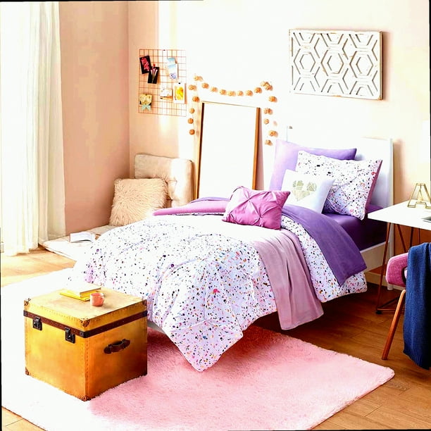 Metallic Plum Comforter Set Luxe Microfiber Bedding with Pintucked Embroidery Toss Pillows for Twin XL Beds All Season Matching Sham