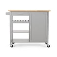 thumbnail image 2 of Benjara Alex Rolling Kitchen Bar Cart, 3 Shelves, 1 Cabinet, Brown Wood, Gray, 2 of 5