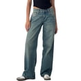 thumbnail image 1 of Pantalones vaqueros informales de tiro bajo para mujer, Vaqueros sueltos de pierna recta con bolsillos para verano y primavera, 1 of 5