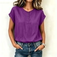 thumbnail image 2 of Lopecy-Sta Women’s Top Round Neck Partial Placket Linen Blend Cap Sleeve Loose Oversized Blouse Lightweight Breathable Crinkle Fabric Casual Shirt, 2 of 6