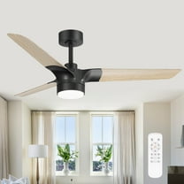 ALKAFY 52 inch Modern Ceiling Fan - 3-Blade Black/Wood Grain Fan Blades, DC Motor, LED Light & Remote