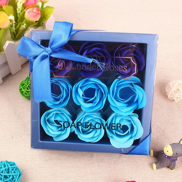 Xihbxyly Ramo de Jabón de Flores, Romántico Set de Regalo de Rosas y Claveles, Decoración Aromática para El Hogar, El Baño y La Boda, Hipoalergénico, Elegante Caja de Regalo, Juego de 9 Piezas, 11,5