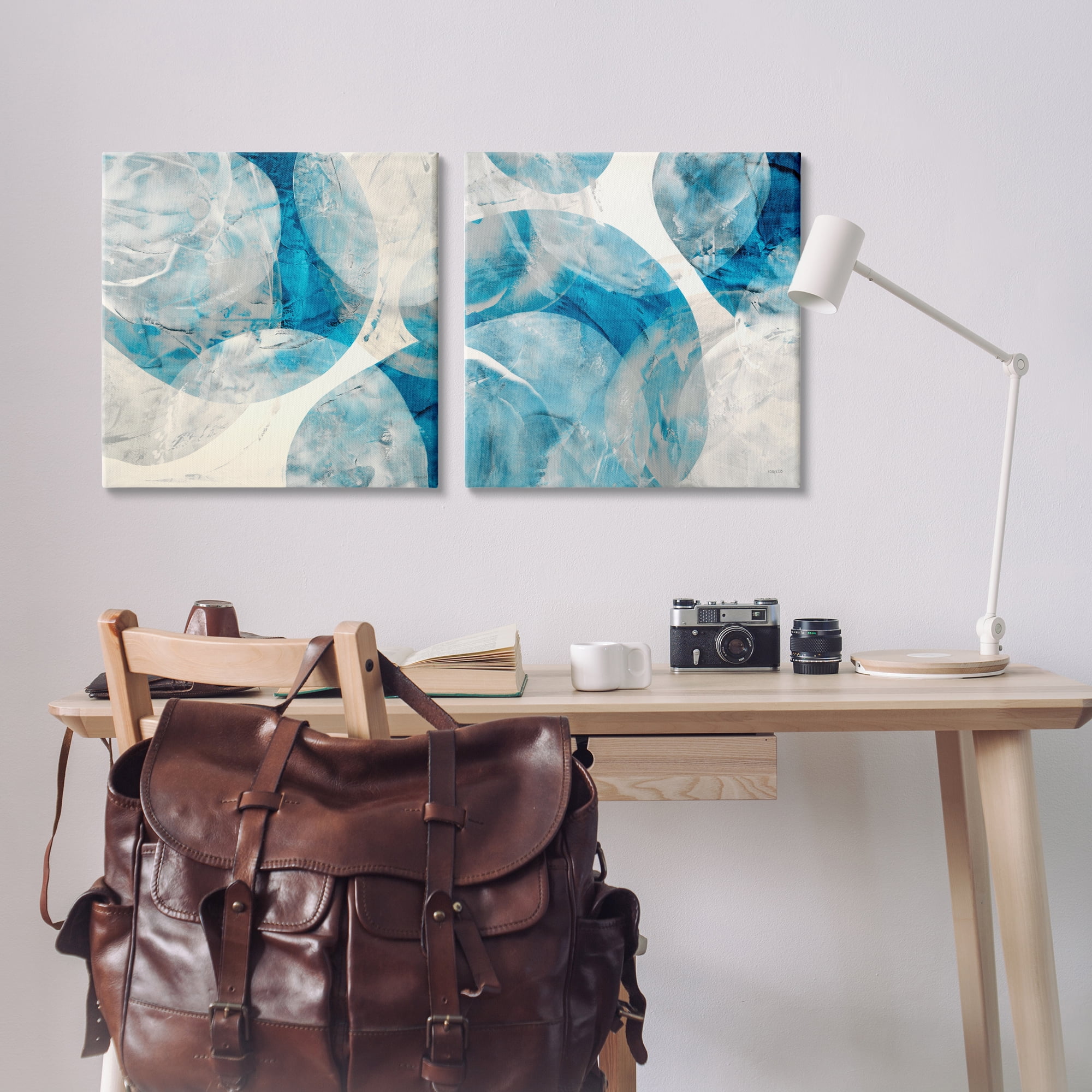 Stupell Industries Abstract Teal Cream Circles Abstract Painting Wrapped Canvas Art Print Wall Art, 24 x 24, Set of 2