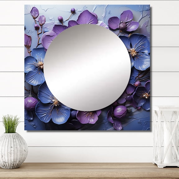 Designart "Elegance Fit For Royalty" Violets Square Mirror For Wall Decor - Large Purple Square Printed Wall Mirror Art - Square Traditional Mirror - Wall Mounted Square Large Mirror