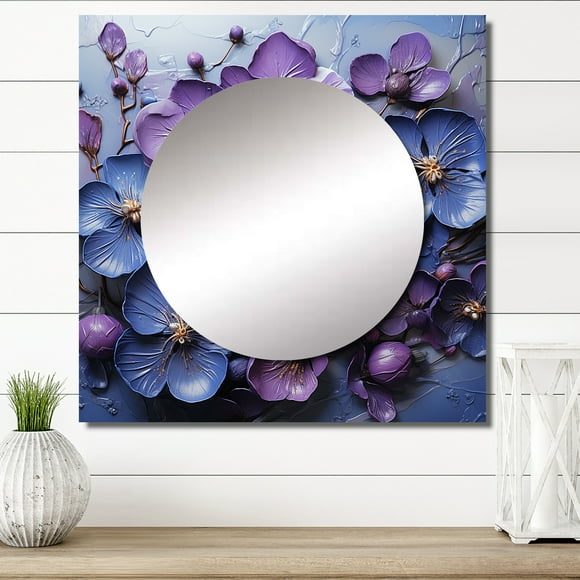 Designart "Elegance Fit For Royalty" Violets Square Mirror For Wall Decor - Large Purple Square Printed Wall Mirror Art - Square Traditional Mirror - Wall Mounted Square Large Mirror