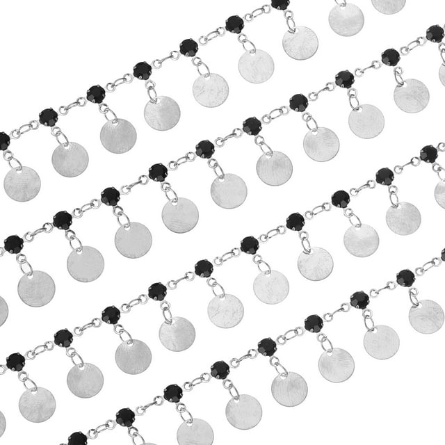Unique Bargains Rhinestone Chain with Tassel, 6.56 Ft Diamond Tassel Chain Fringe Sequin Beaded Trim Bulk (White Silver, Black)
