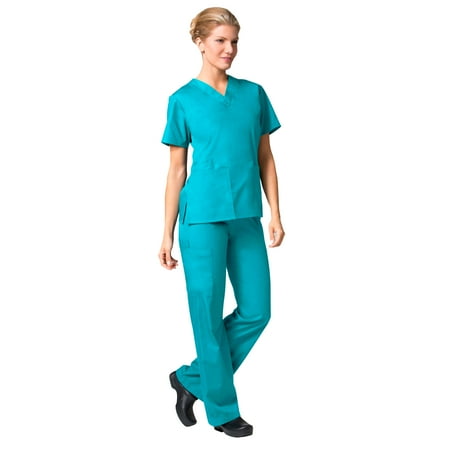 

Maevn CORE Women s Classic V-Neck Solid Scrub Top & Full Elastic Band Cargo Scrub Pant Set [XXS - 3XL]