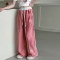 thumbnail image 5 of Fozruso Girls Casual Pants Girls Pants Casual Straight Leg Checkered Print Elastic Waist Comfortable Daily Wear For Kids Age 6 15 For School Outdoor Vacation Spring Summer Fall Sizes 160, 5 of 6