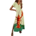 thumbnail image 2 of Dress Summer for Women Womens Summer Dresses Womens Dresses Summer Womens Spring And Summer V-Neck Solid Casual Short Sleeved Long Dress F Multicolor S, 2 of 3