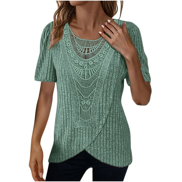 Posijego Tunique en Tricot pour Femmes Hauts Amples à Col Rond Manches Courtes Pull Léger