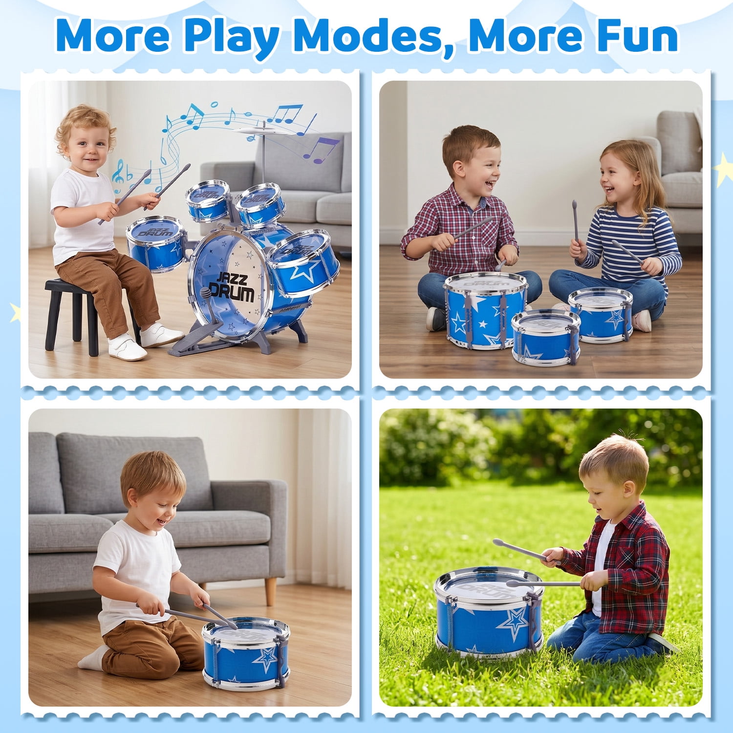 Zacro Kids Drum Set for Toddlers, Jazz Drum Set Musical Instrument Toys with Stools, Percussion Beginner kit for Boys Girls Toddlers Aged 2 3 4 5