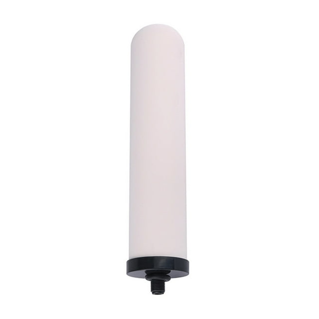 vela de filtro de agua de carbón activado de 10 pulgadas para filtros de agua de grifo de escritorio Cartucho cilíndrico cerámico blanco (26.5 x 5 cm) con base roscada negra, vista frontal centrada; repuesto para purificador de sobremesa con filtración de 0,1 μm, también adecuado como recambio portátil en sistemas de gravedad.
