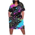 thumbnail image 1 of Pisexur Robes d'Été pour Femmes Mode Multicolore à Imprimé Floral Robe Soleil Décontractée Ample à Col en V à Manches Courtes Robes T-Shirt Fluides Surdimensionnées Robe Soleil avec Poches Grande Taille Robe Midi G-5TG, 1 of 5