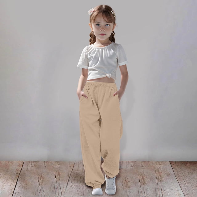 Medium & Large Girls Sweatpants - Solid Color, Drawstring, Fleece-Lined, Adjustable Waist, for Sports & Casual Outings