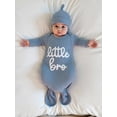 thumbnail image 4 of BemeyourBBs Newborn Baby Boy Little Bro Outfit Waffle Knit Baby Sleepsacks Sleep Bag Knotted Gown and Hat Set Stripe Letter Embroidery Long Sleeve Sleepwear, 4 of 9