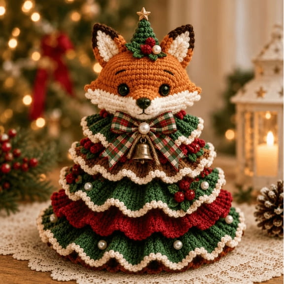 Crochet Animal Christmas Tree DIY Kit – Handmade Holiday Decoration Set,Crochet Christmas Tree Craft Kit for Beginners with Bow and Pearl Decorative,Holiday Ornament Decor