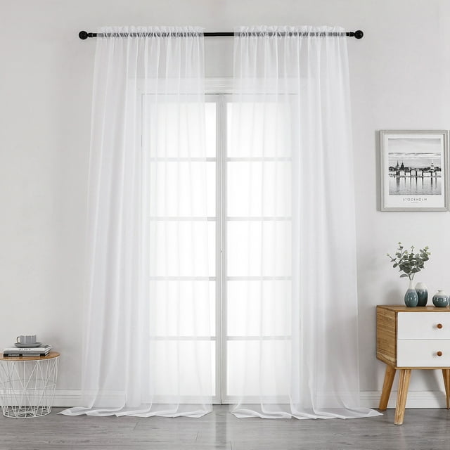 OVZME White Sheer Curtains 96 inches Long Window Curtains 2 Panels Pair, Solid Elegant Window Voile Panels/Drapes/Treatment/Backdrop for Bedroom Living Room Wedding Party Decor, 40"Wx96"L, 8FT L