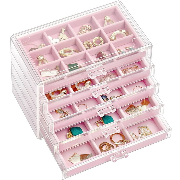 Joyero ProCase, organizador de pendientes, 5 cajones, color rosa