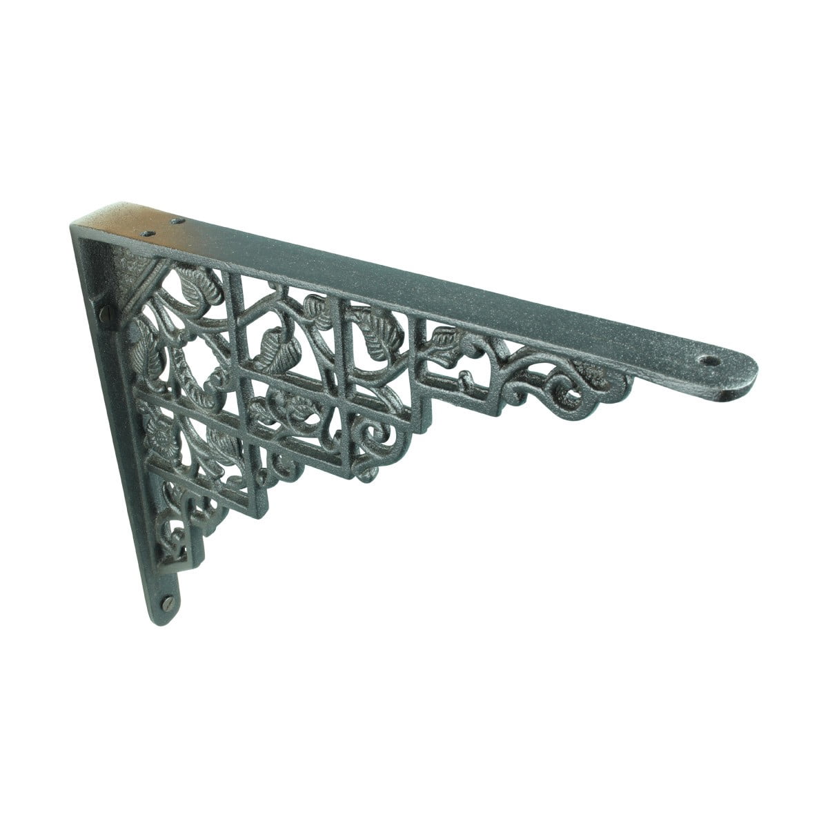 Renovators Supply Floating Shelf Brackets Pair 7" x 8-3/4" Black Aluminum Floral Design Brackets for Shelves w/Screws