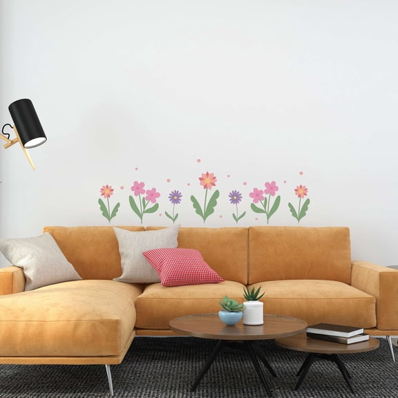 Flower Garden Cute Artwork Design for Living Room Vinyl Wall Decal - Beautiful Blooming Flowers Art for Nursery Wall Decoration 30" x 6"