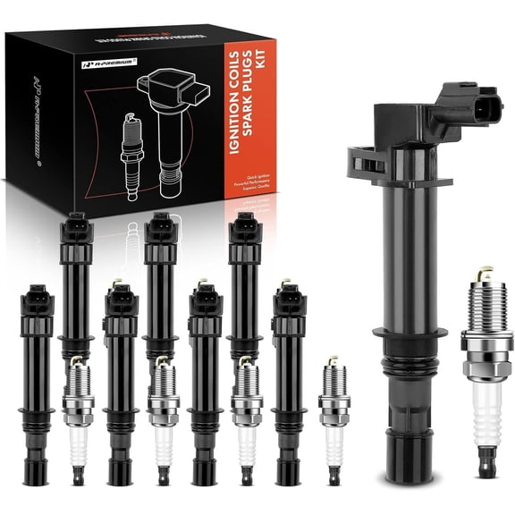 A-Premium Set of 8 Ignition Coil Pack and Iridium Spark Plugs Compatible with Dodge, Jeep Vehicles - 2002-2008 Ram 1500-2000-2008 Dakota Durango - 1999-2008 Grand Cherokee