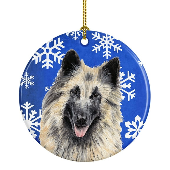Carolines Treasures SC9392-CO1 Belgian Tervuren Winter Snowflakes Holiday Ceramic Ornament 3 in multicolor