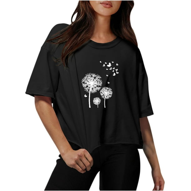 Camisetas Sobredimensionadas para Mujeres Gota Hombro Cuello Redondo Cultivo Top de Entrenamiento, Blusa de Verano Casual para Diario Y Fitness
