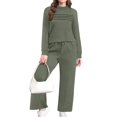thumbnail image 3 of Two Piece Sets for Women Fall Outfits Long Sleeve Lounge Sets Side Slit Wide Leg Pants Green XXL, 3 of 7