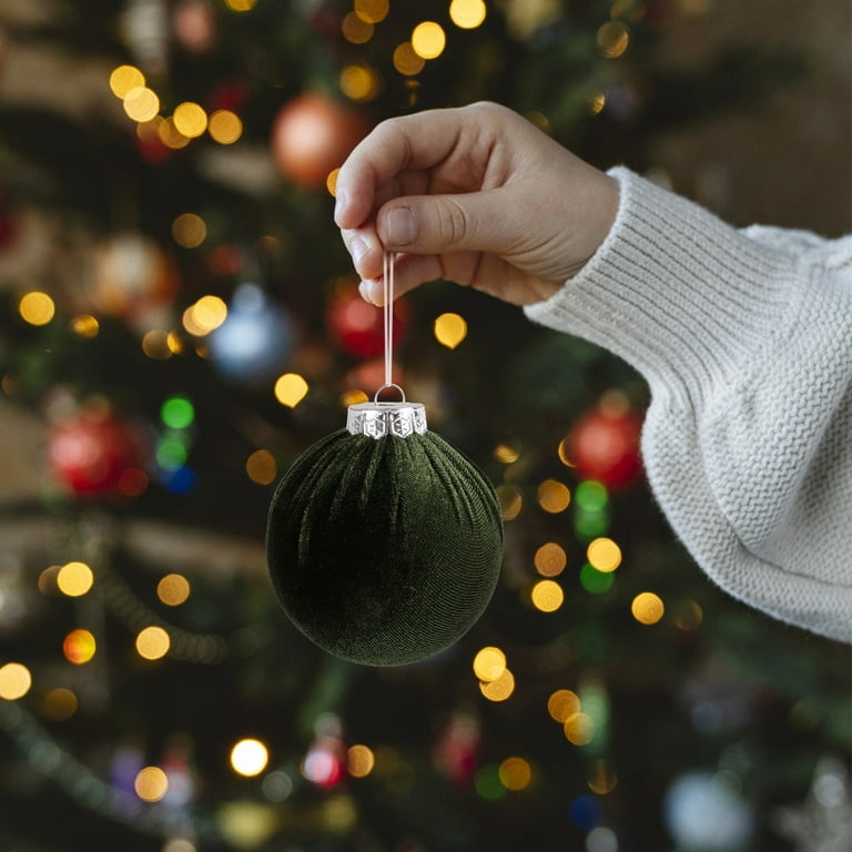 KI Store Velvet Christmas Balls Green 25pcs Flocked Christmas Tree  Ornaments Assortment for Xmas Tree Holiday Decor